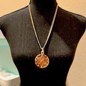 💜 3 for $20💜 N296 STAR OF DAVID Carved, heavy gold chain 24” with 2” wooden pndt
